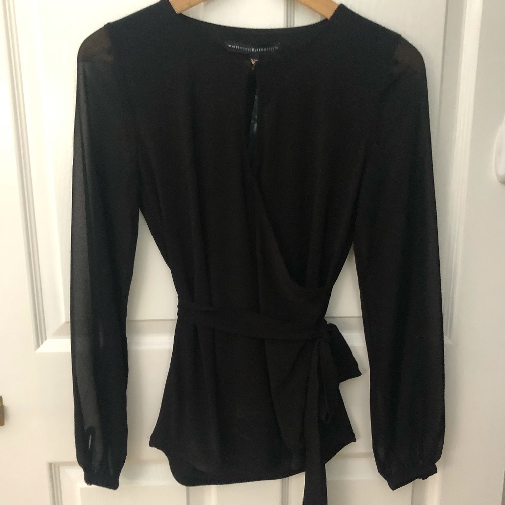 White Black House Market Black Wrap Blouse with Tie Waist Size XXS - NEW